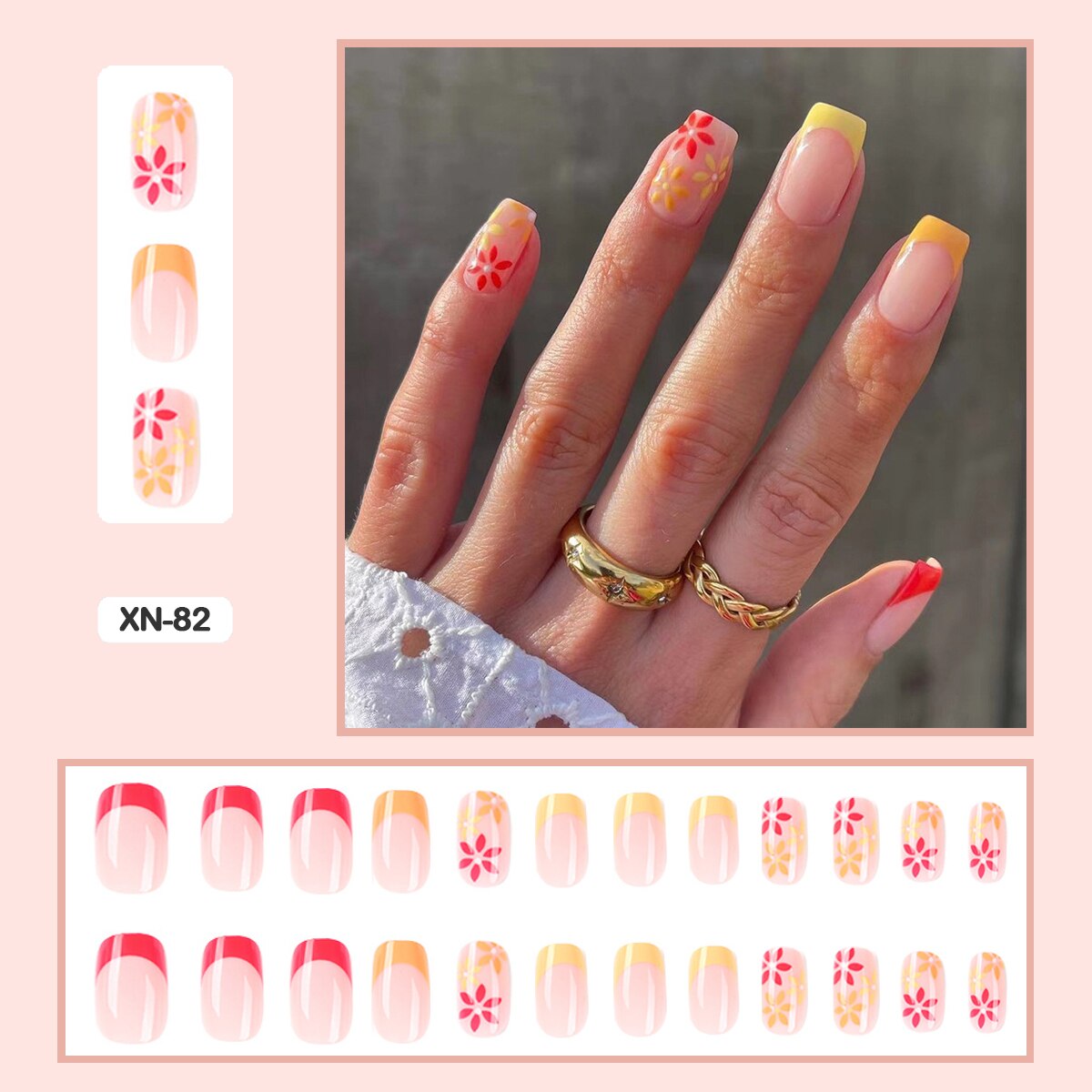 24pcs Girlish Colorful Graffiti Nail Art Fake Nails With Glue Pink Purple Short Press on False Nails With Wearing Tools