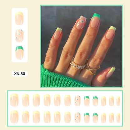 24pcs Girlish Colorful Graffiti Nail Art Fake Nails With Glue Pink Purple Short Press on False Nails With Wearing Tools