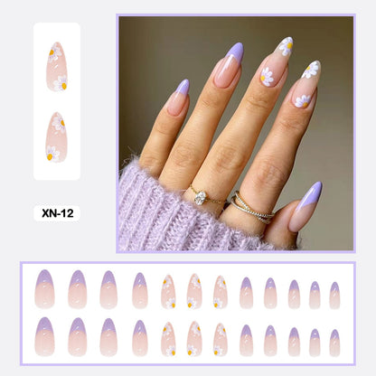 24pcs Girlish Colorful Graffiti Nail Art Fake Nails With Glue Pink Purple Short Press on False Nails With Wearing Tools