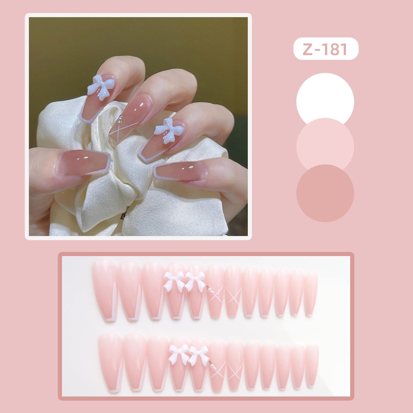 24pcs Glitter Gold Diamond False Nails French Butterfly Design Press on Nail Wearable Full Cover Acrylic Nail Tips for Girls