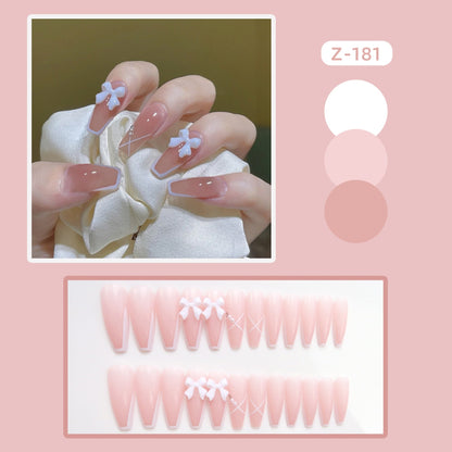 24pcs Glitter Gold Diamond False Nails French Butterfly Design Press on Nail Wearable Full Cover Acrylic Nail Tips for Girls