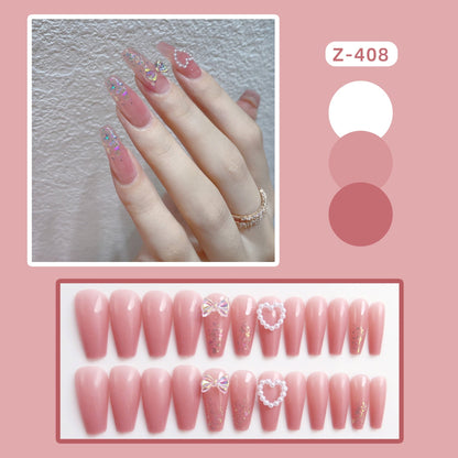 24pcs Glitter Gold Diamond False Nails French Butterfly Design Press on Nail Wearable Full Cover Acrylic Nail Tips for Girls