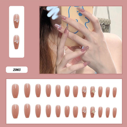 24pcs Glitter Gold Diamond False Nails French Butterfly Design Press on Nail Wearable Full Cover Acrylic Nail Tips for Girls