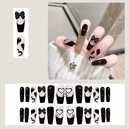 24pcs Glitter Gold Diamond False Nails French Butterfly Design Press on Nail Wearable Full Cover Acrylic Nail Tips for Girls