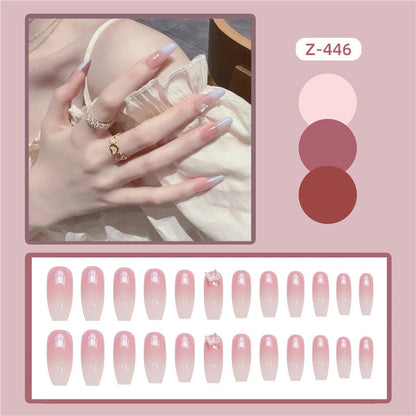 24pcs Glitter Gold Diamond False Nails French Butterfly Design Press on Nail Wearable Full Cover Acrylic Nail Tips for Girls