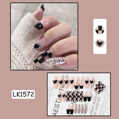 24pcs Glitter Gold Diamond False Nails French Butterfly Design Press on Nail Wearable Full Cover Acrylic Nail Tips for Girls