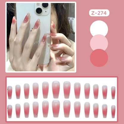 24pcs Glitter Gold Diamond False Nails French Butterfly Design Press on Nail Wearable Full Cover Acrylic Nail Tips for Girls