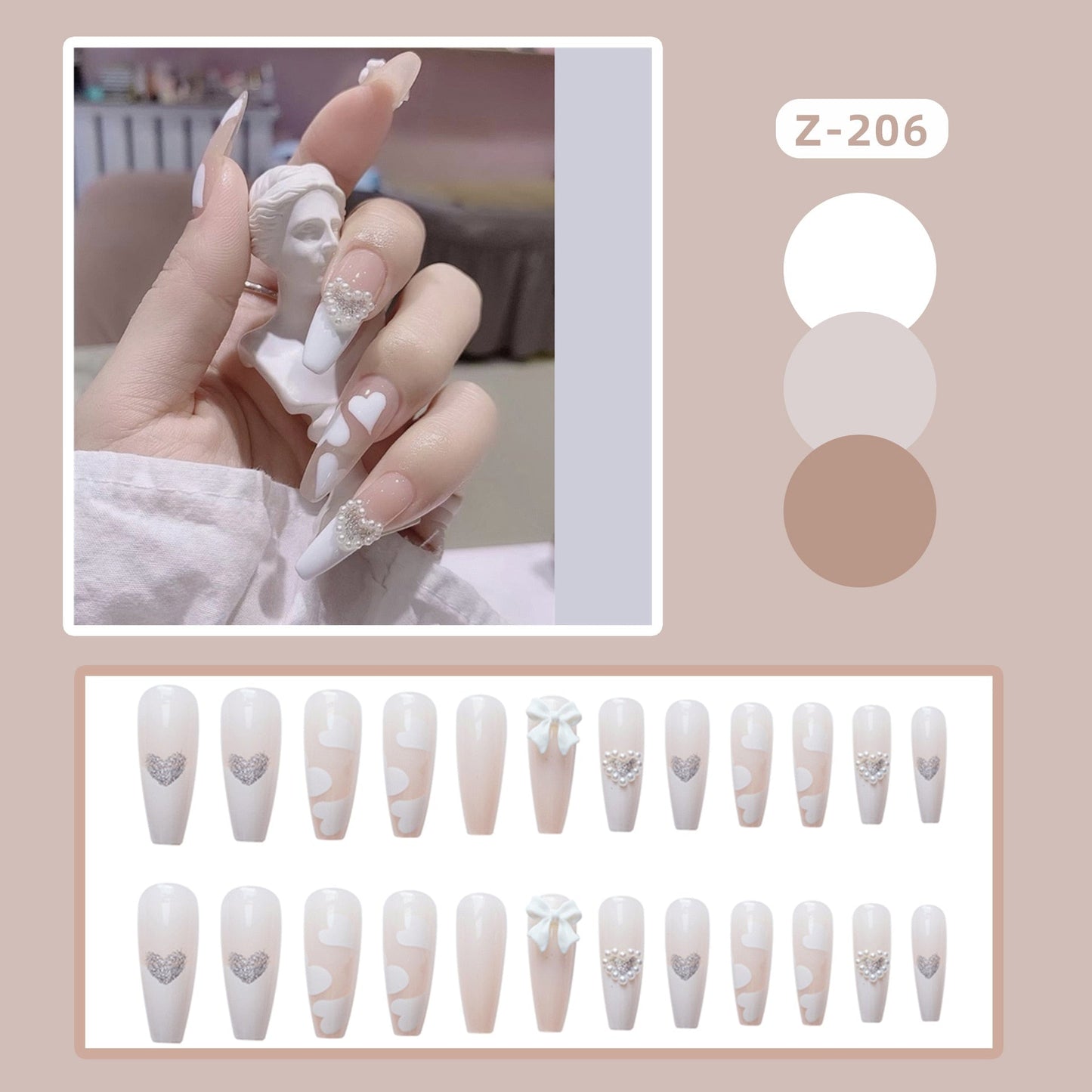 24pcs Glitter Gold Diamond False Nails French Butterfly Design Press on Nail Wearable Full Cover Acrylic Nail Tips for Girls