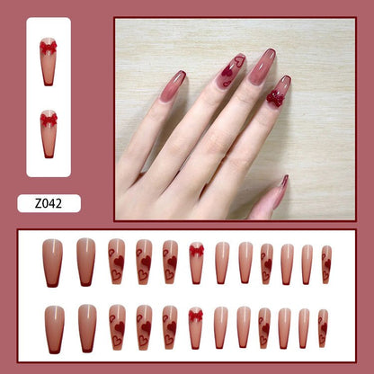 24pcs Glitter Gold Diamond False Nails French Butterfly Design Press on Nail Wearable Full Cover Acrylic Nail Tips for Girls
