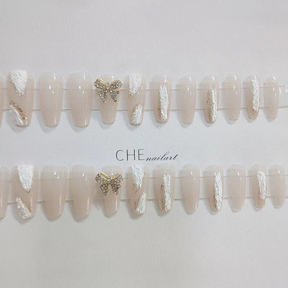 24pcs Glitter Gold Diamond False Nails French Butterfly Design Press on Nail Wearable Full Cover Acrylic Nail Tips for Girls