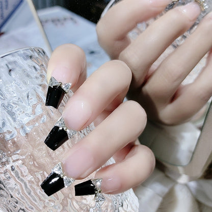24pcs Glitter Gold Diamond False Nails French Butterfly Design Press on Nail Wearable Full Cover Acrylic Nail Tips for Girls