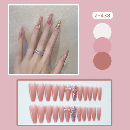24pcs Glitter Gold Diamond False Nails French Butterfly Design Press on Nail Wearable Full Cover Acrylic Nail Tips for Girls