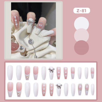 24pcs Glitter Gold Diamond False Nails French Butterfly Design Press on Nail Wearable Full Cover Acrylic Nail Tips for Girls