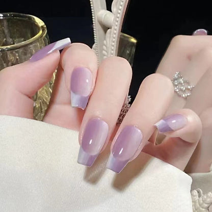 24pcs Gradient Ballet False Y2k Nails Press On Long Coffin French Nail Tips Full Cover Acrylic Fake Nails Stickers