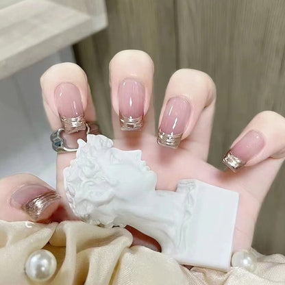 24pcs Gradient Ballet False Y2k Nails Press On Long Coffin French Nail Tips Full Cover Acrylic Fake Nails Stickers