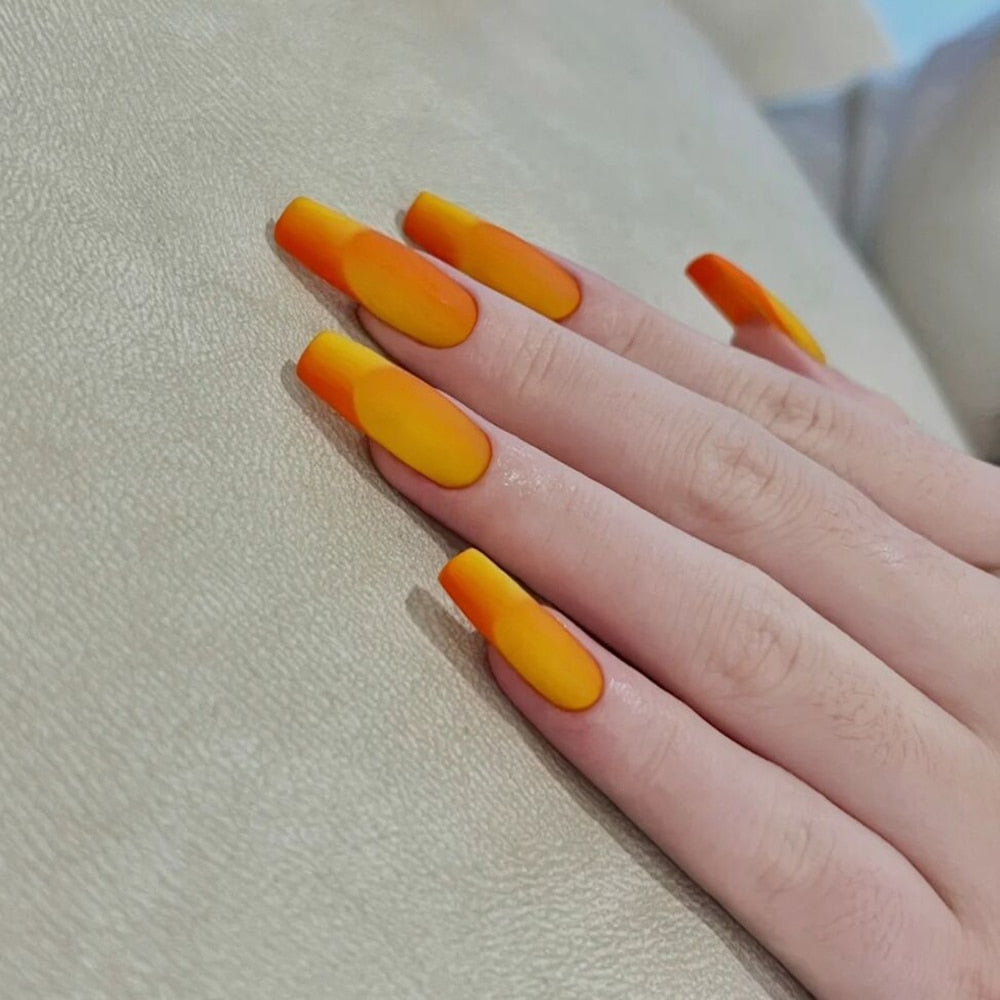 24pcs Gradient Ballet False Y2k Nails Press On Long Coffin French Nail Tips Full Cover Acrylic Fake Nails Stickers