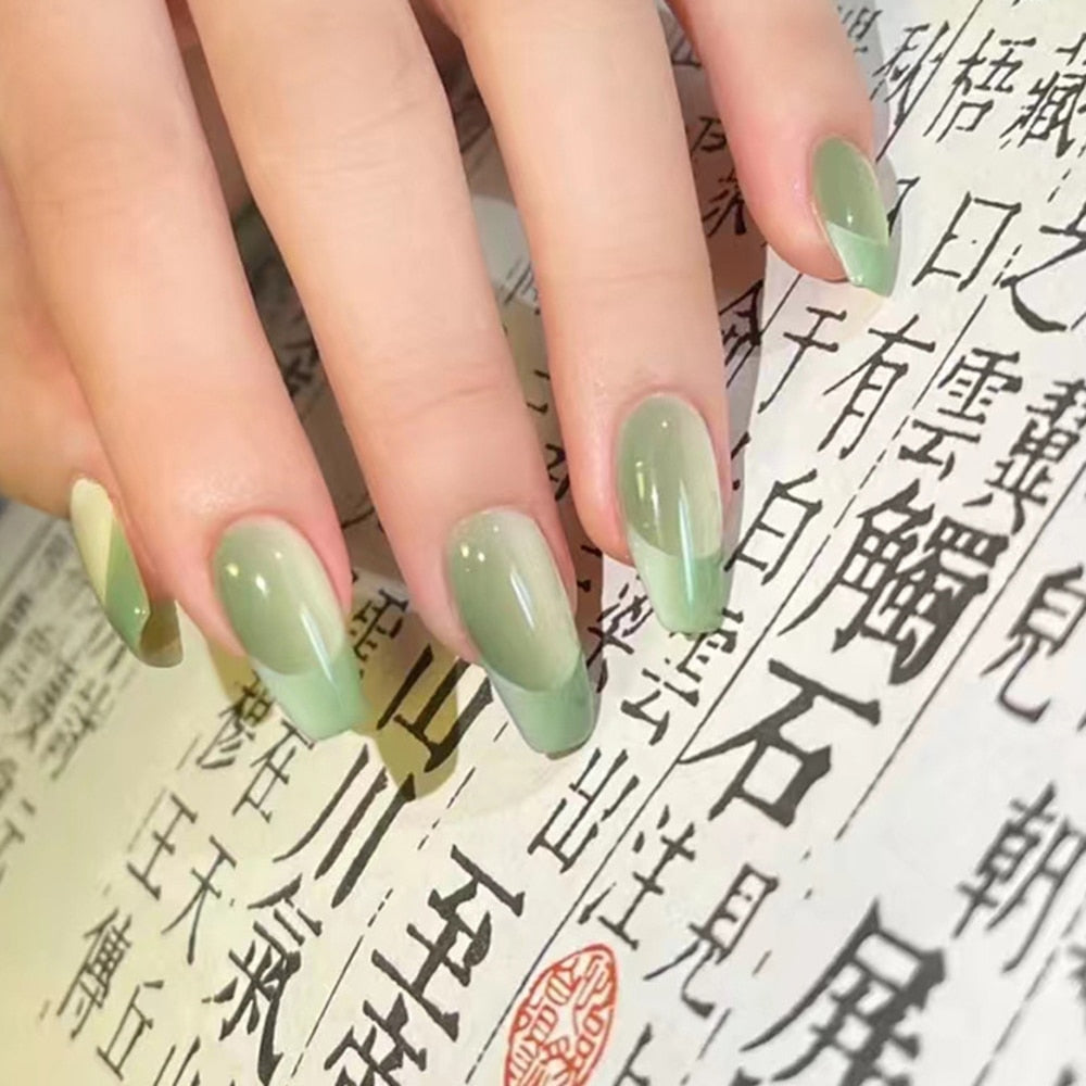 24pcs Gradient Ballet False Y2k Nails Press On Long Coffin French Nail Tips Full Cover Acrylic Fake Nails Stickers