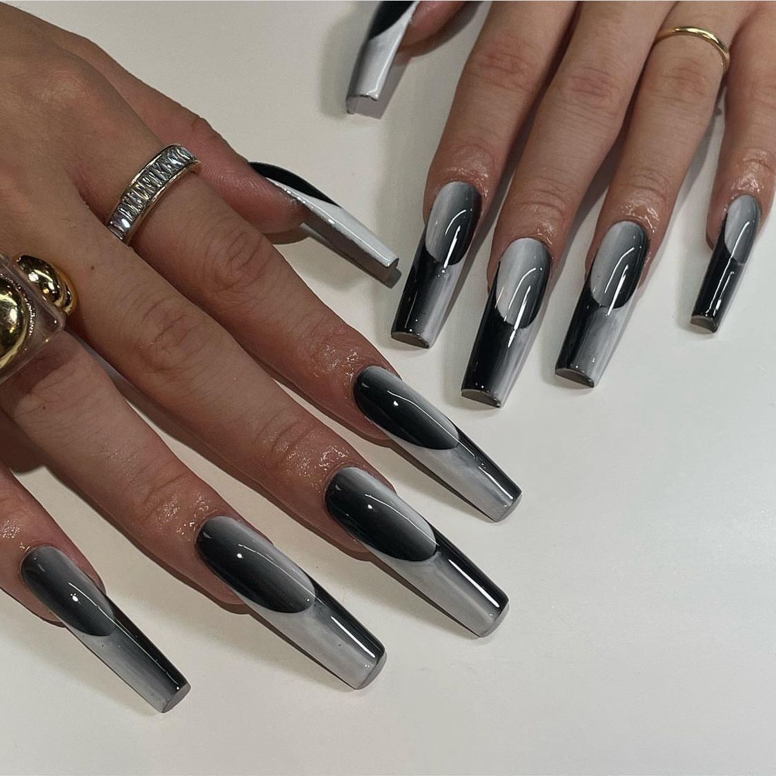 24pcs Gradient Ballet False Y2k Nails Press On Long Coffin French Nail Tips Full Cover Acrylic Fake Nails Stickers