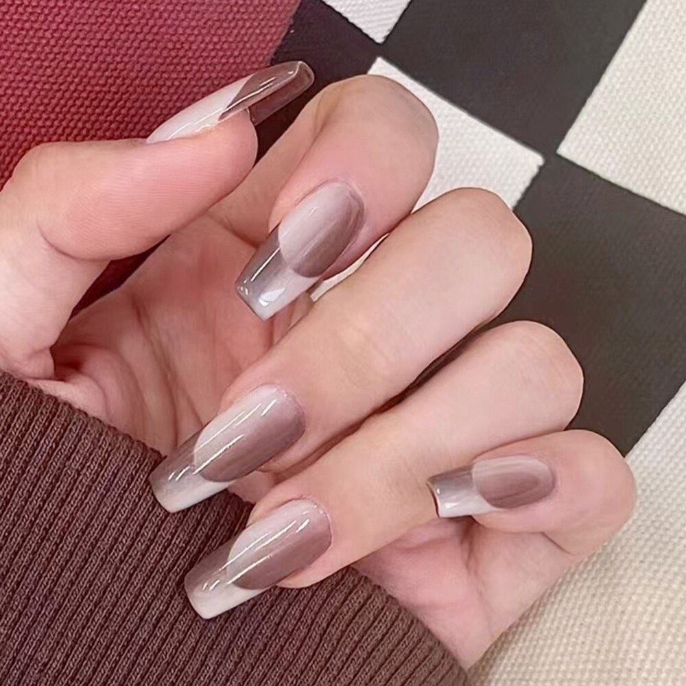 24pcs Gradient Ballet False Y2k Nails Press On Long Coffin French Nail Tips Full Cover Acrylic Fake Nails Stickers