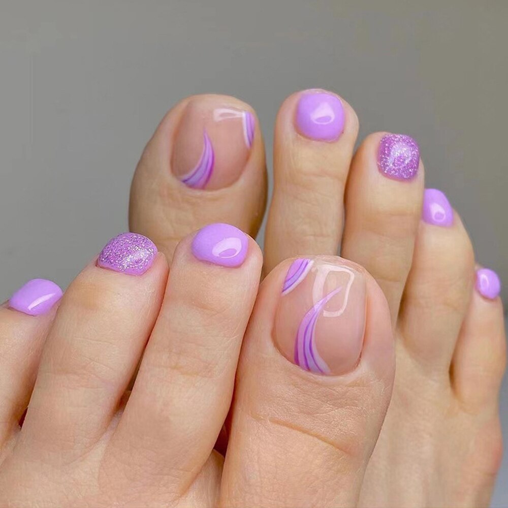 24pcs Ins Flowers Press On Toenails Full Cover French Style Summer Flower Design Beach Acrylic Toe Nail Patch For girls Women