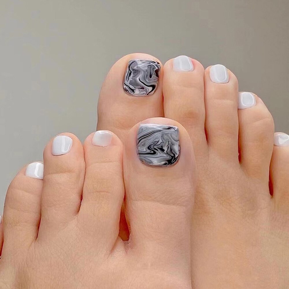 24pcs Ins Flowers Press On Toenails Full Cover French Style Summer Flower Design Beach Acrylic Toe Nail Patch For girls Women