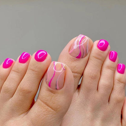 24pcs Ins Flowers Press On Toenails Full Cover French Style Summer Flower Design Beach Acrylic Toe Nail Patch For girls Women