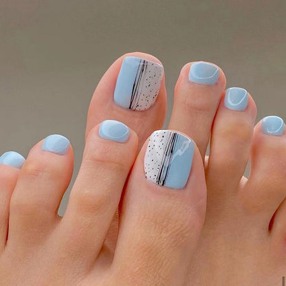 24pcs Ins Flowers Press On Toenails Full Cover French Style Summer Flower Design Beach Acrylic Toe Nail Patch For girls Women