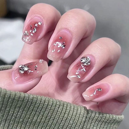 24pcs Kawaii Press on Nails y2k False Nails Set Rhinestone Acrylic Artificial Nails with Design Reusable french Long Fake Tips