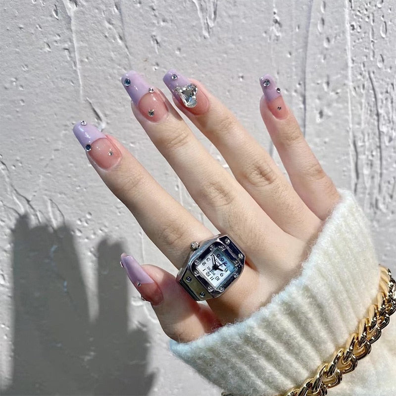 24pcs Kawaii Press on Nails y2k False Nails Set Rhinestone Acrylic Artificial Nails with Design Reusable french Long Fake Tips
