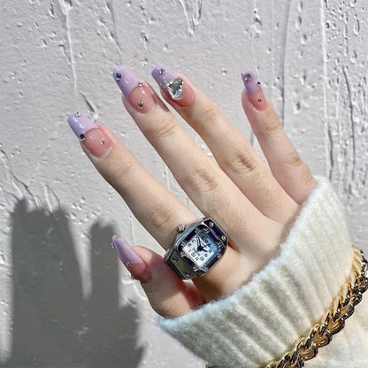 24pcs Kawaii Press on Nails y2k False Nails Set Rhinestone Acrylic Artificial Nails with Design Reusable french Long Fake Tips