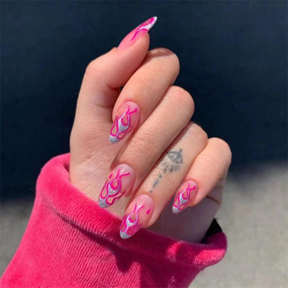 24pcs Kawaii Press on Nails y2k False Nails Set Rhinestone Acrylic Artificial Nails with Design Reusable french Long Fake Tips