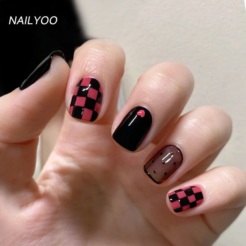 24pcs Kawaii Press on Nails y2k False Nails Set Rhinestone Acrylic Artificial Nails with Design Reusable french Long Fake Tips