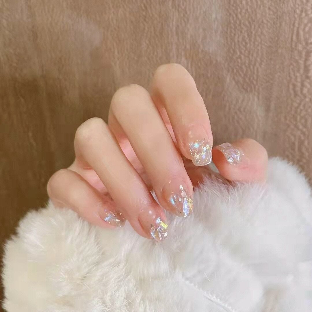 24pcs Kawaii Press on Nails y2k False Nails Set Rhinestone Acrylic Artificial Nails with Design Reusable french Long Fake Tips