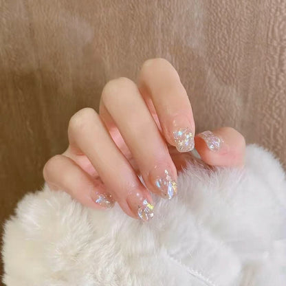 24pcs Kawaii Press on Nails y2k False Nails Set Rhinestone Acrylic Artificial Nails with Design Reusable french Long Fake Tips