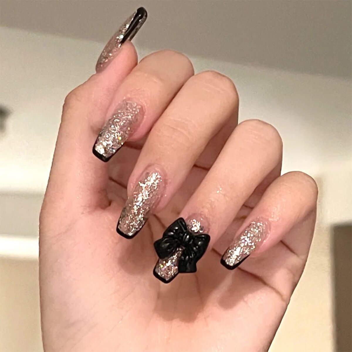 24pcs Kawaii Press on Nails y2k False Nails Set Rhinestone Acrylic Artificial Nails with Design Reusable french Long Fake Tips