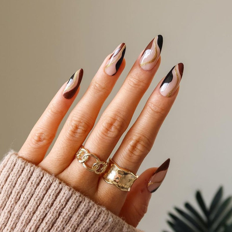 24pcs Light Green Stripe Gradient Wearing Fake Nails Seamless Removable Full Cover Long False Nails Press On Nails With Designs