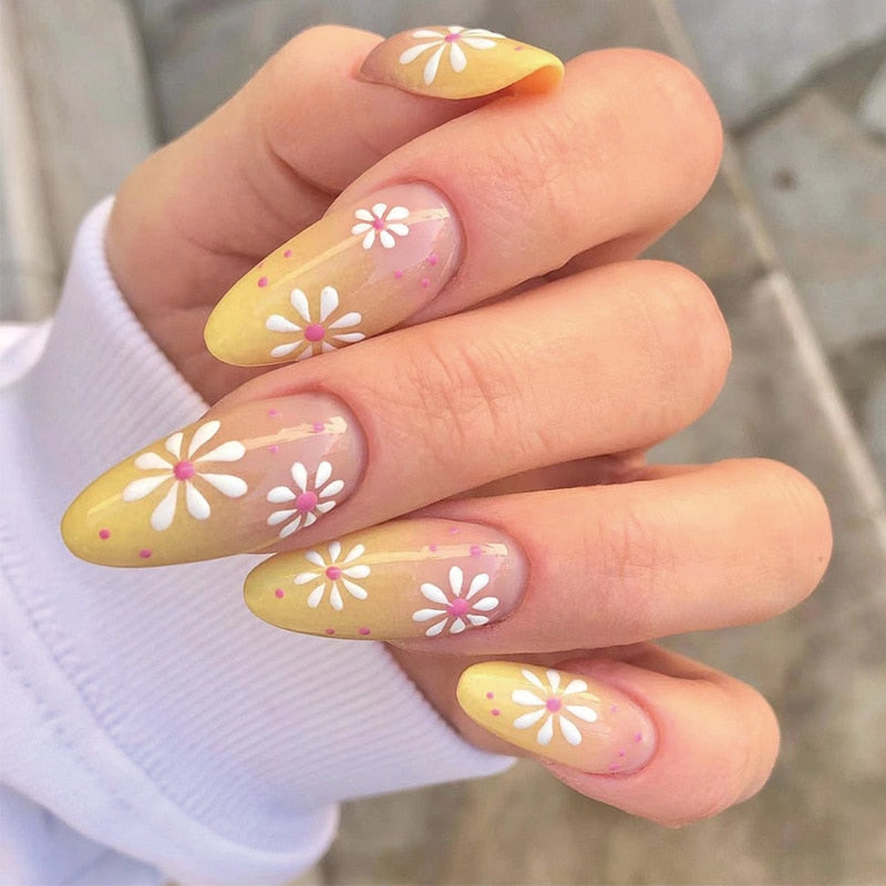 24pcs Light Green Stripe Gradient Wearing Fake Nails Seamless Removable Full Cover Long False Nails Press On Nails With Designs