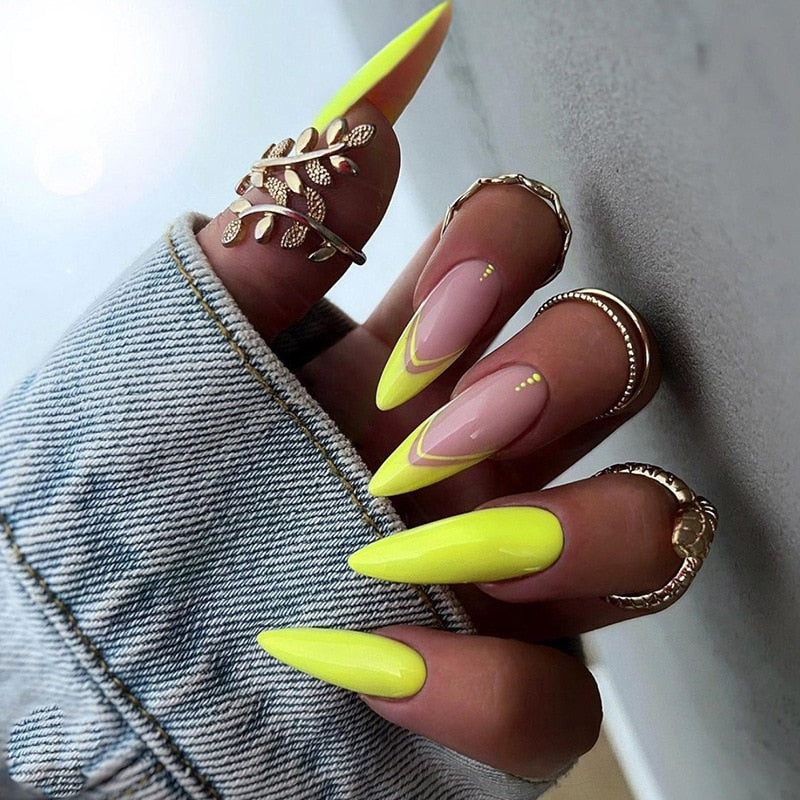 24pcs Light Green Stripe Gradient Wearing Fake Nails Seamless Removable Full Cover Long False Nails Press On Nails With Designs