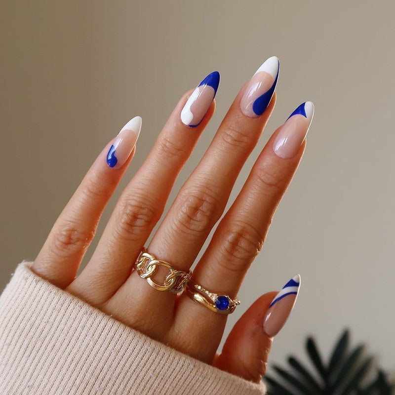 24pcs Light Green Stripe Gradient Wearing Fake Nails Seamless Removable Full Cover Long False Nails Press On Nails With Designs