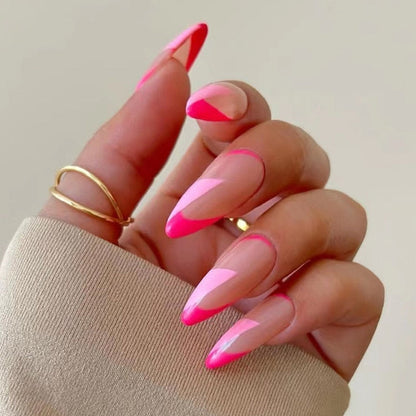 24pcs Light Green Stripe Gradient Wearing Fake Nails Seamless Removable Full Cover Long False Nails Press On Nails With Designs