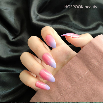 24pcs Light Green Stripe Gradient Wearing Fake Nails Seamless Removable Full Cover Long False Nails Press On Nails With Designs