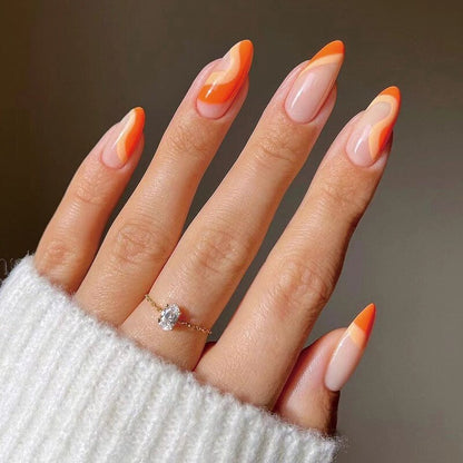 24pcs Light Green Stripe Gradient Wearing Fake Nails Seamless Removable Full Cover Long False Nails Press On Nails With Designs
