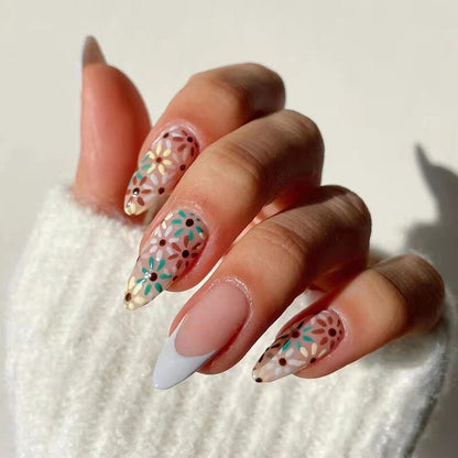 24pcs Light Green Stripe Gradient Wearing Fake Nails Seamless Removable Full Cover Long False Nails Press On Nails With Designs