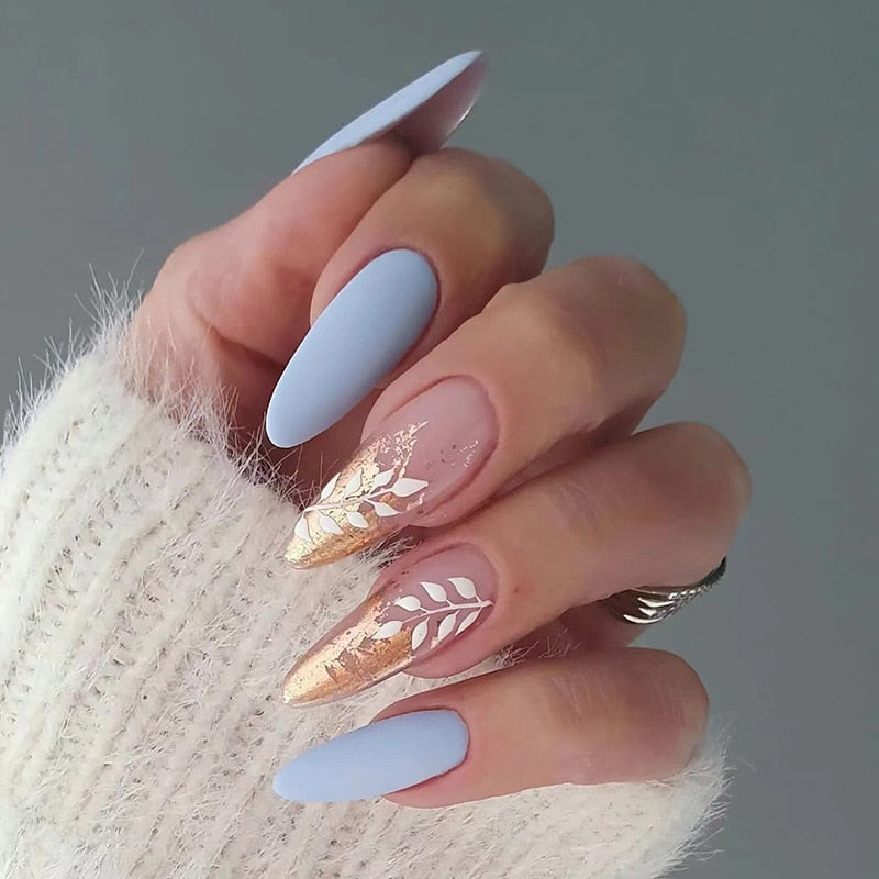 24pcs Light Green Stripe Gradient Wearing Fake Nails Seamless Removable Full Cover Long False Nails Press On Nails With Designs