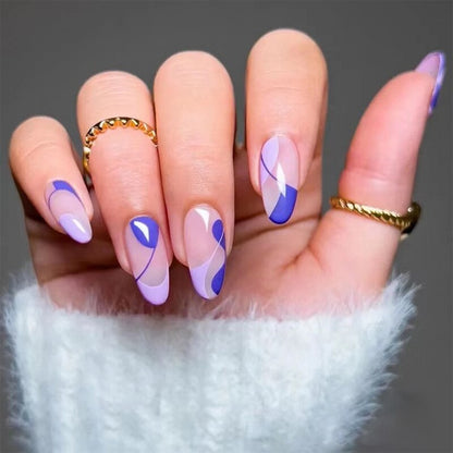 24pcs Light Green Stripe Gradient Wearing Fake Nails Seamless Removable Full Cover Long False Nails Press On Nails With Designs