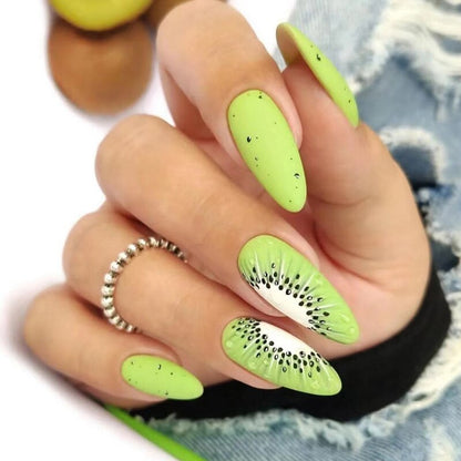 24pcs Light Green Stripe Gradient Wearing Fake Nails Seamless Removable Full Cover Long False Nails Press On Nails With Designs