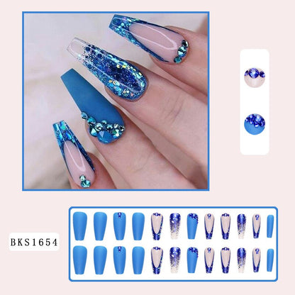 24pcs Long Ballerina False Nail Summer Rainbow Flower Glitter False Nails Wearable Nails Set Press On Nail Full Cover Nail Tips