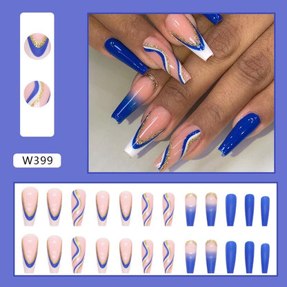24pcs Long Ballet False Nail Full Cover Fake Nail Grey White Marble Design Nails Tip French Coffin Nails Press On Nails