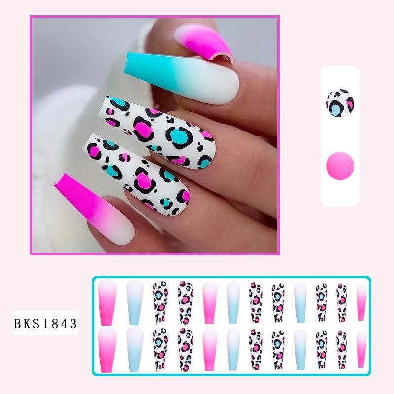 24pcs Long Ballet False Nail Full Cover Fake Nail Grey White Marble Design Nails Tip French Coffin Nails Press On Nails