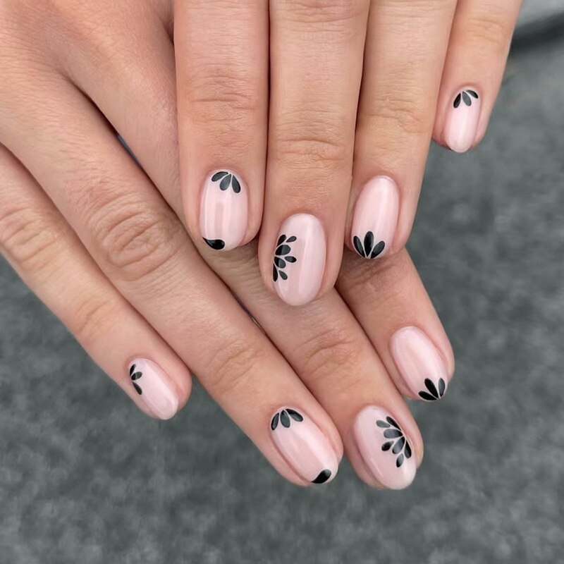 24pcs Long Stiletto False Nails wave Peals decorated Wearable French Fake Nails Press On Nails Leopard print Almond Manicure Tip